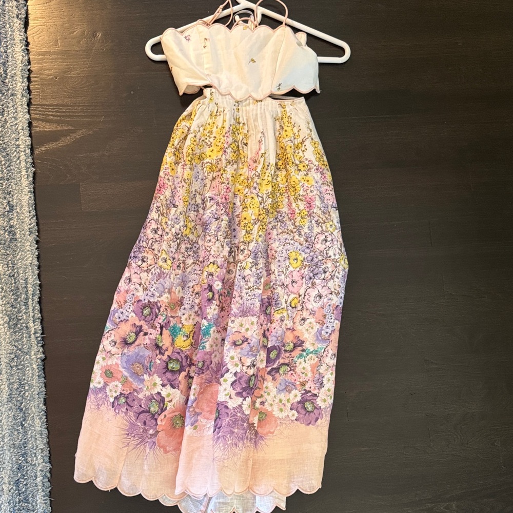 Zimmermann Jude Scallop Midi Dress Peach Gradient Floral